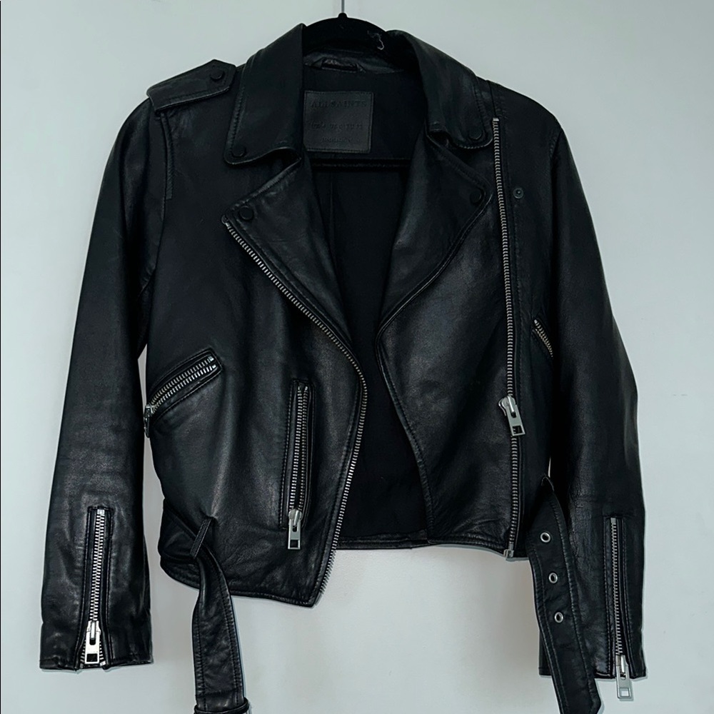 All Saints 100% sheep Black Leather Biker Jacket